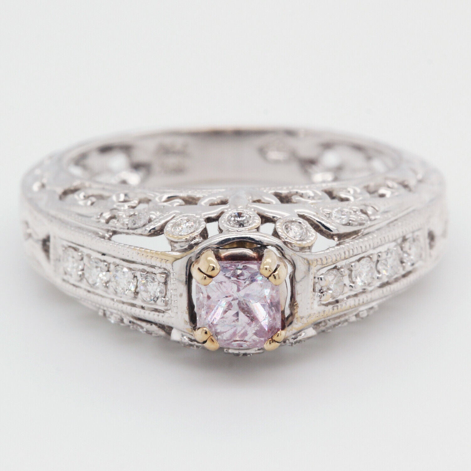 Natural Fancy Pink Diamond Engagement Ring 0.99 TCW 18K White Gold
